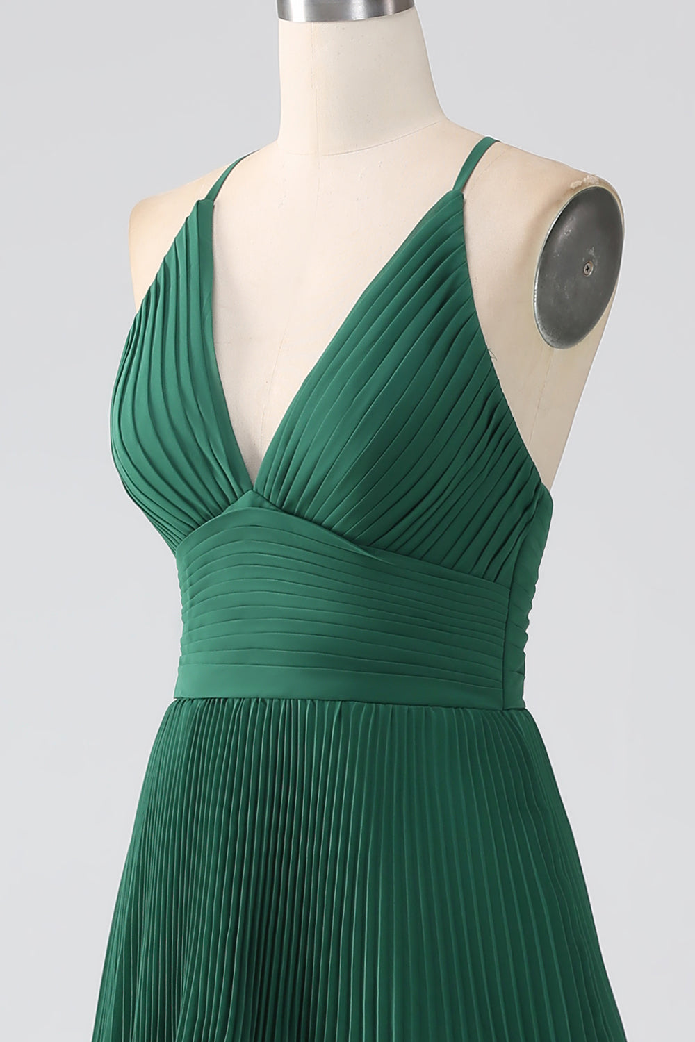 Robe de demoiselle d'honneur trapèze vert foncé en mousseline étagée avec plis