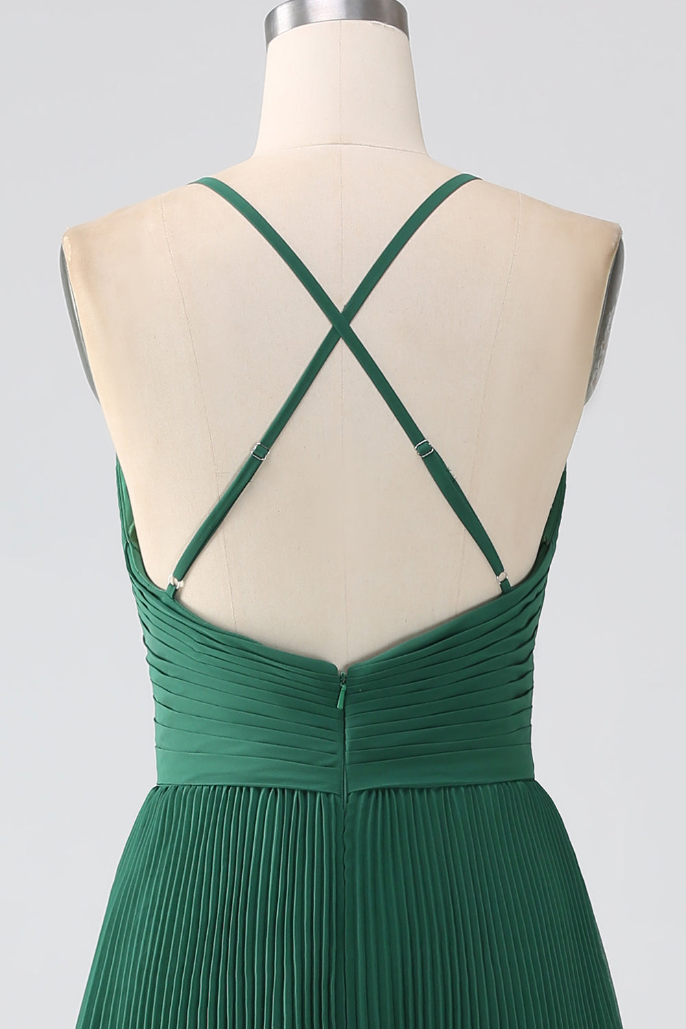 Robe de demoiselle d'honneur trapèze vert foncé en mousseline étagée avec plis