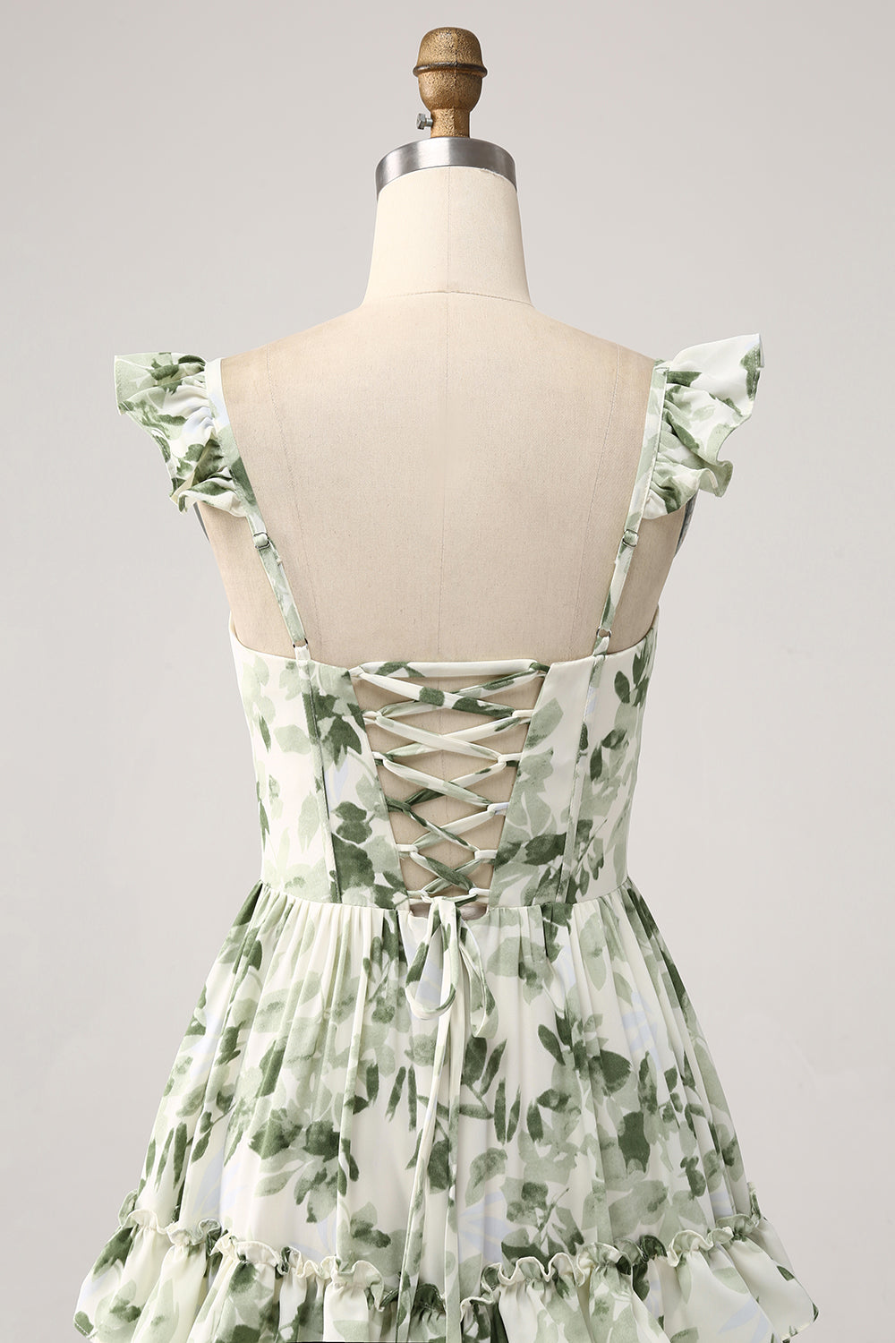 Green Floral Ruffles Tiered Prom Dress with Slit