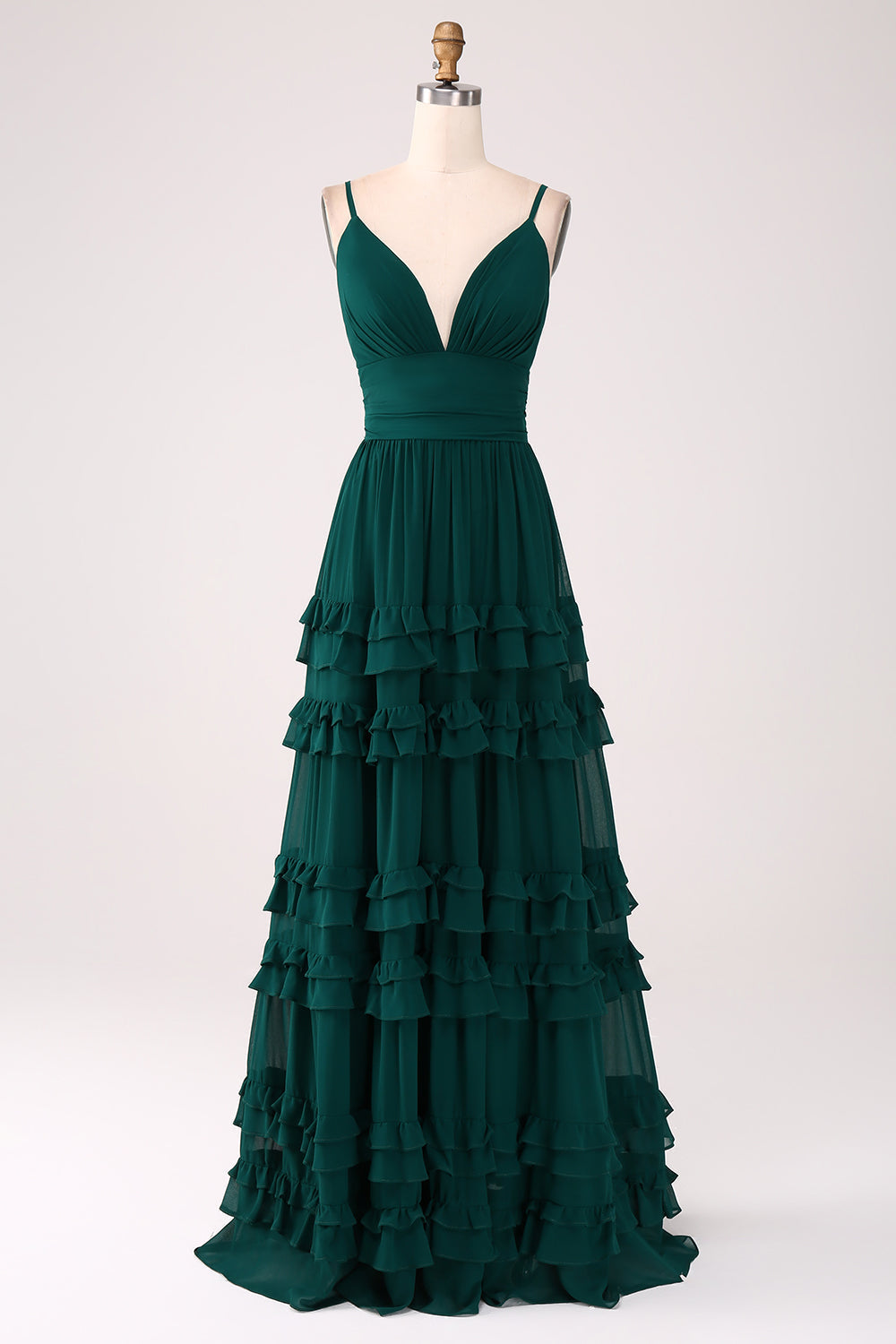Robe de bal plissée à plusieurs niveaux avec fines bretelles