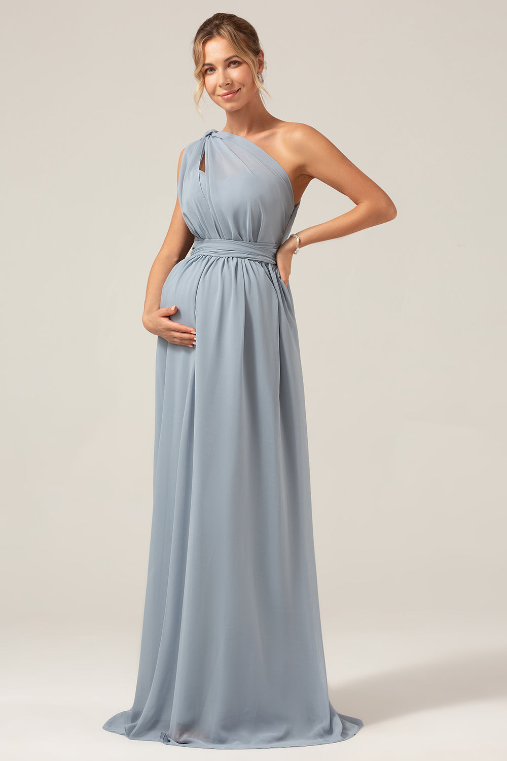 Robe longue de maternité en mousseline bohème convertible bleu poudré