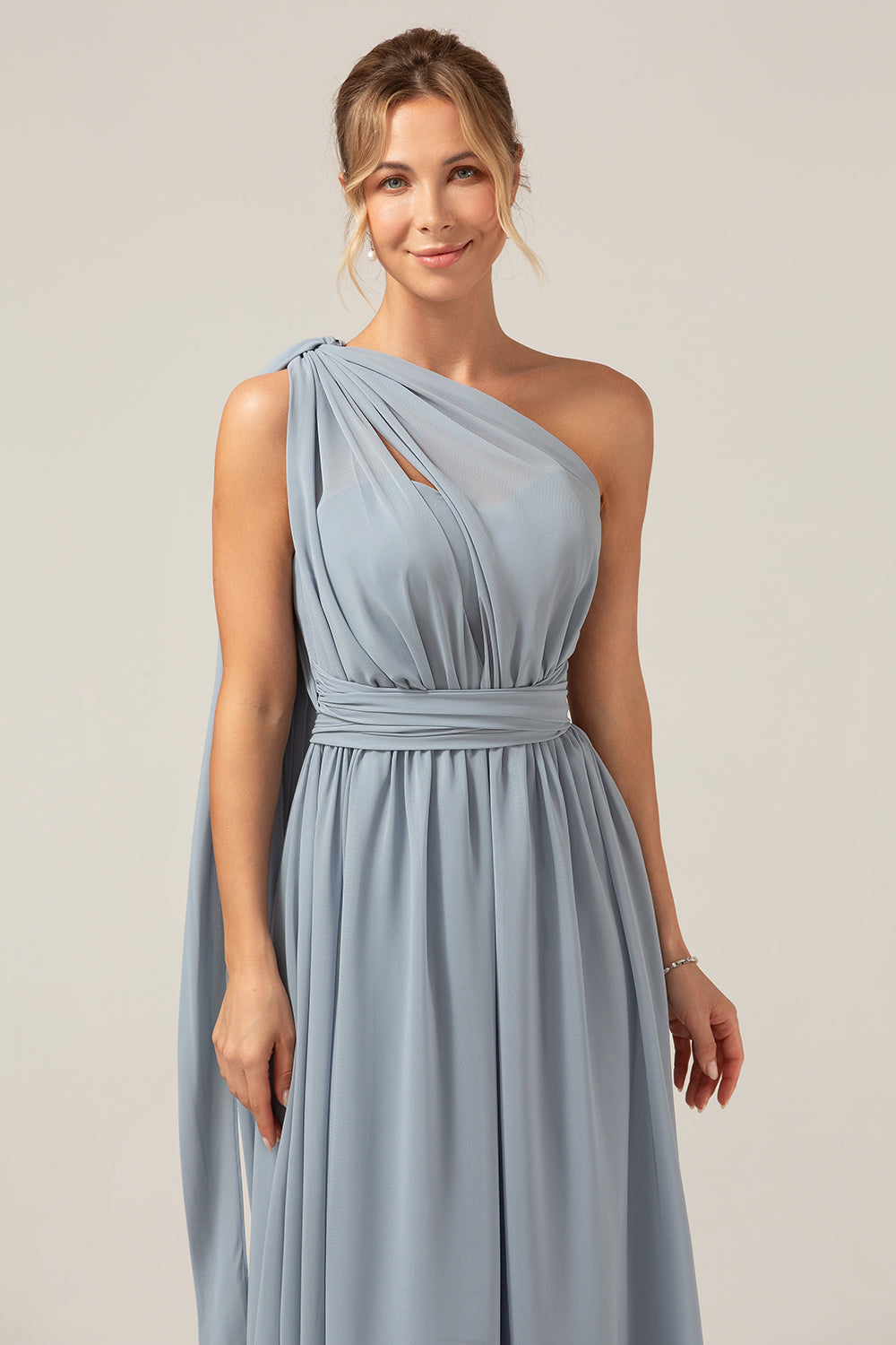 Robe longue de maternité en mousseline bohème convertible bleu poudré