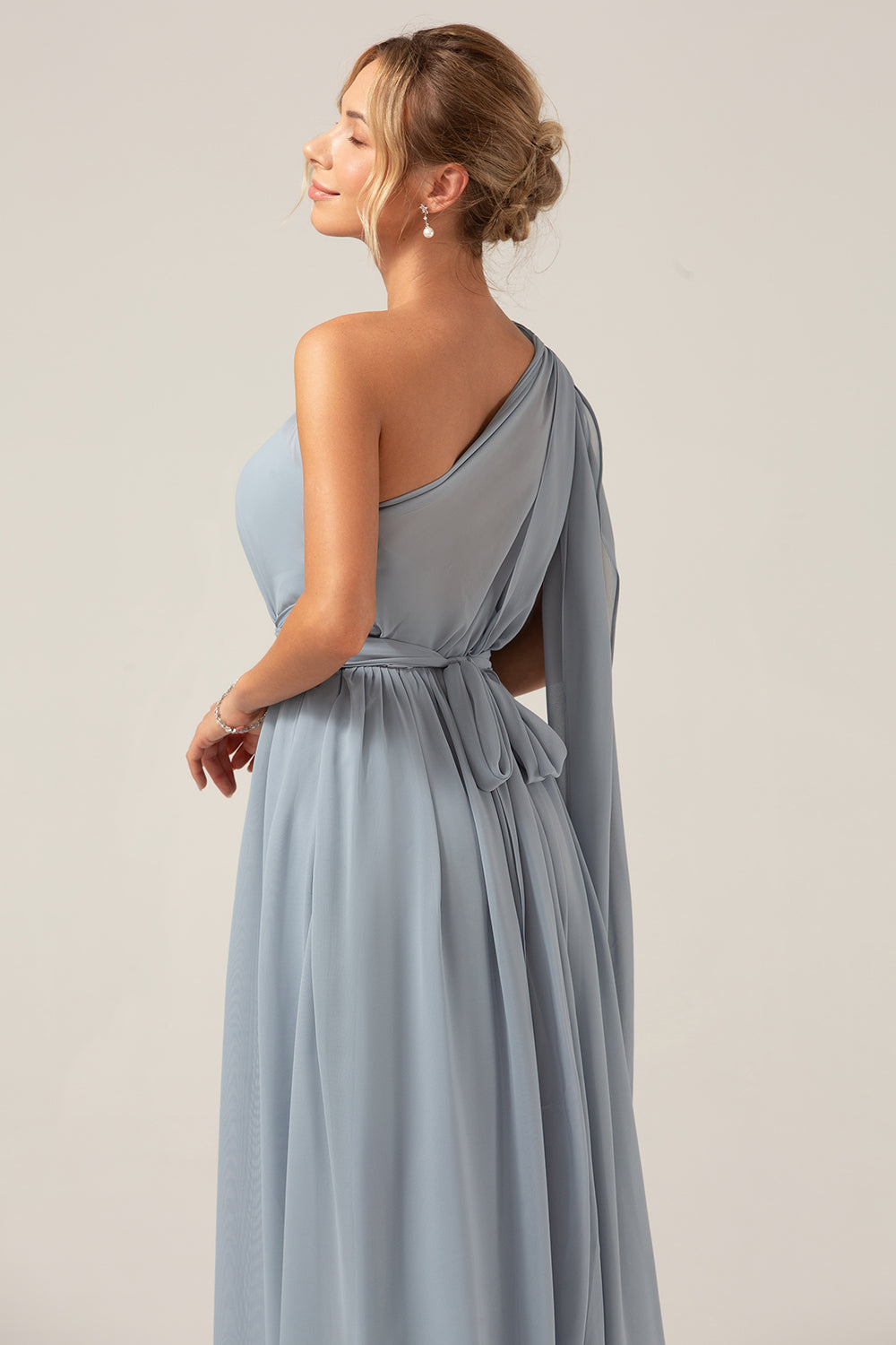 Robe longue de maternité en mousseline bohème convertible bleu poudré