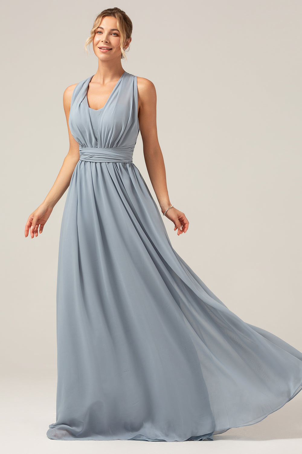 Robe longue de maternité en mousseline bohème convertible bleu poudré