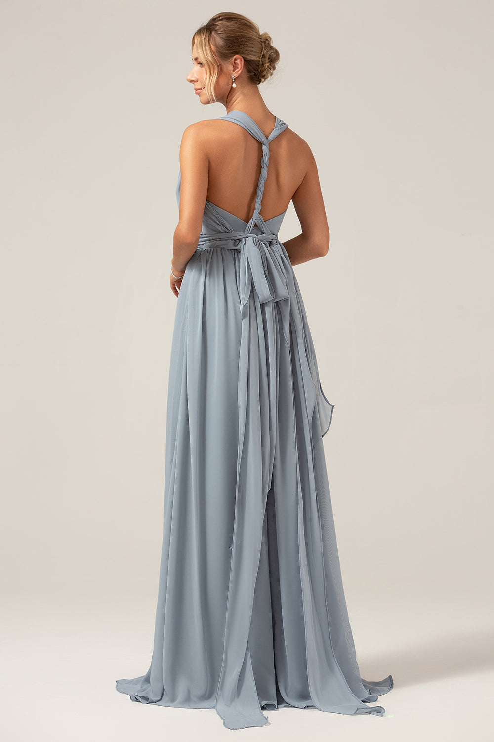 Robe longue de maternité en mousseline bohème convertible bleu poudré