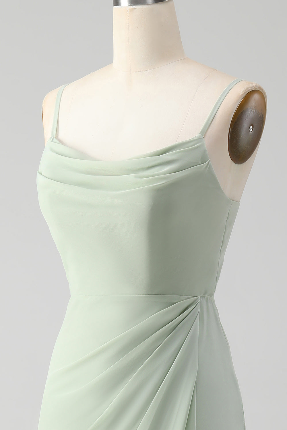 Matcha A-Line Spaghetti Strap Satin Long Bridesmaid Dress with Lace-Up Back