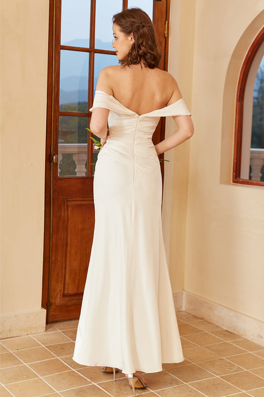 Simple Off-the-Shoulder Boho Wedding Dress