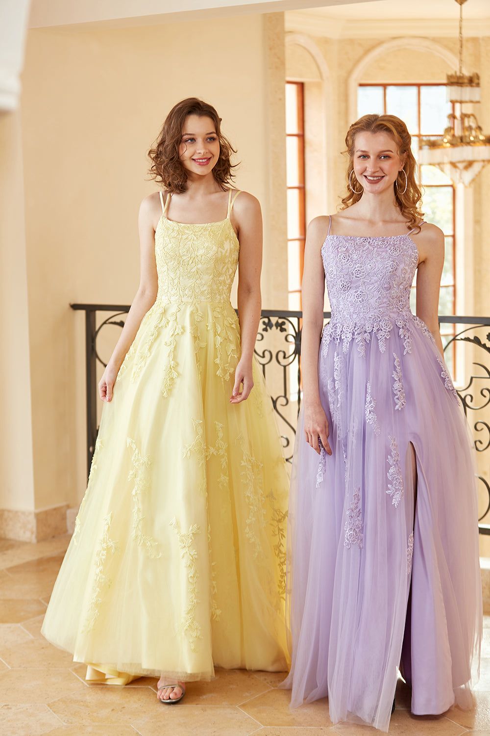 Gorgeous A Line Spaghetti Straps Yellow Long Prom Dress with Appliques
