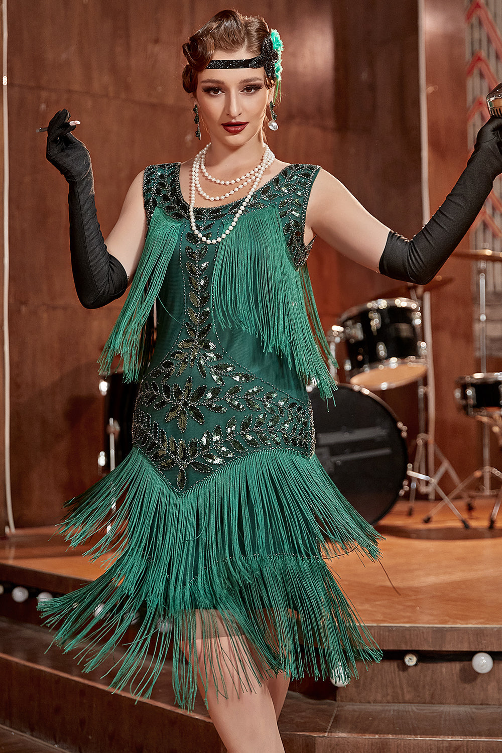 Robe Charleston Gatsby Grande Taille Champagne Années 20 à Sequins et Franges
