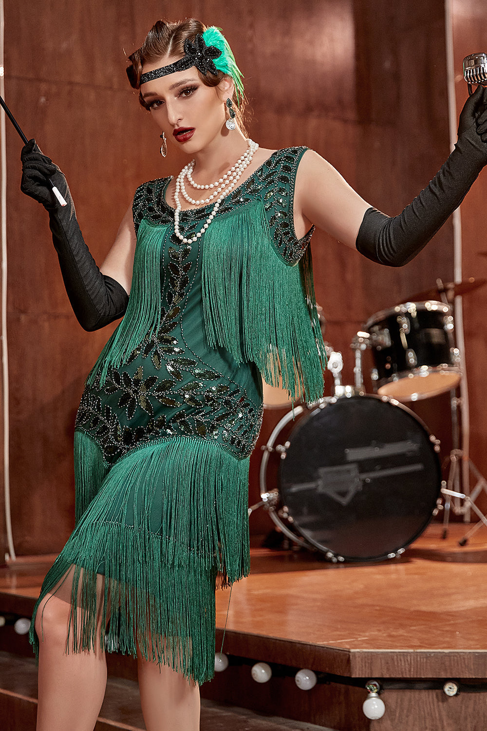 Robe Gatsby Abricot Bleu Années 20 à Sequins et Franges