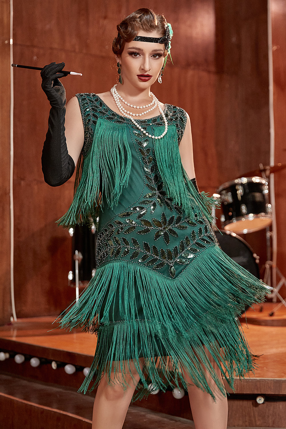 Robe Charleston Gatsby Grande Taille Champagne Années 20 à Sequins et Franges