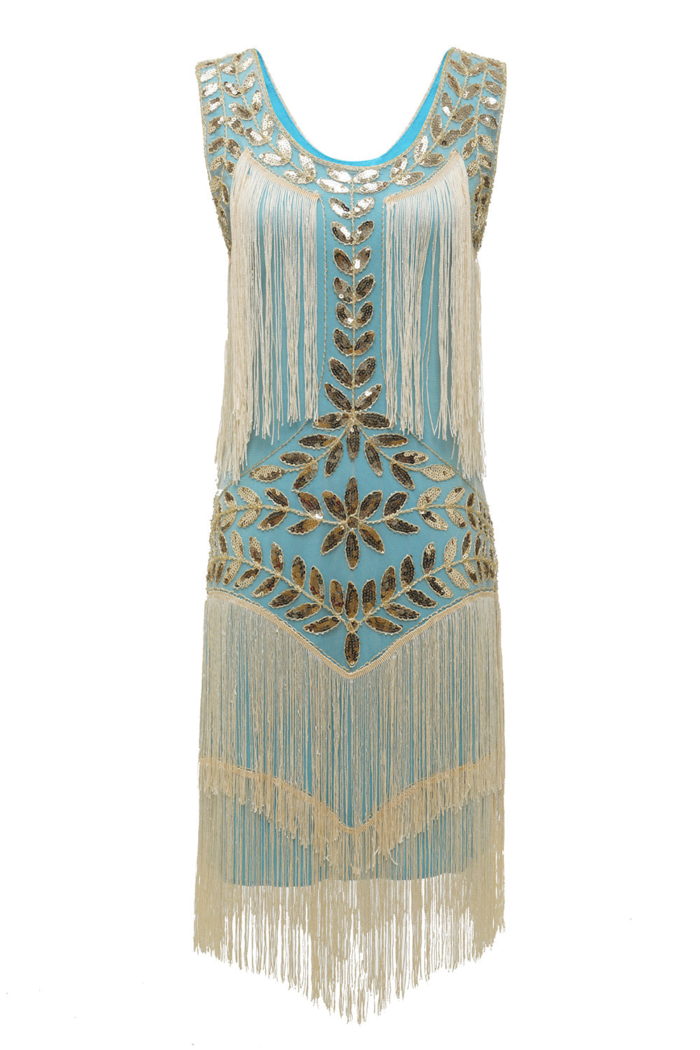 Robe Charleston Gatsby Grande Taille Champagne Années 20 à Sequins et Franges