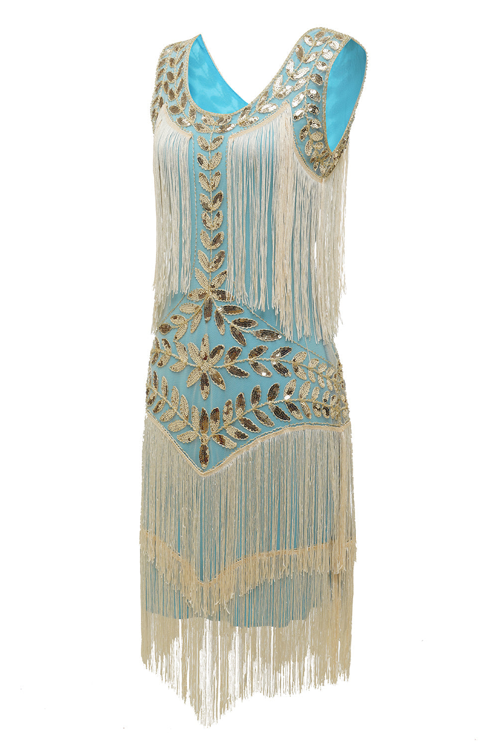 Robe Charleston Gatsby Grande Taille Champagne Années 20 à Sequins et Franges