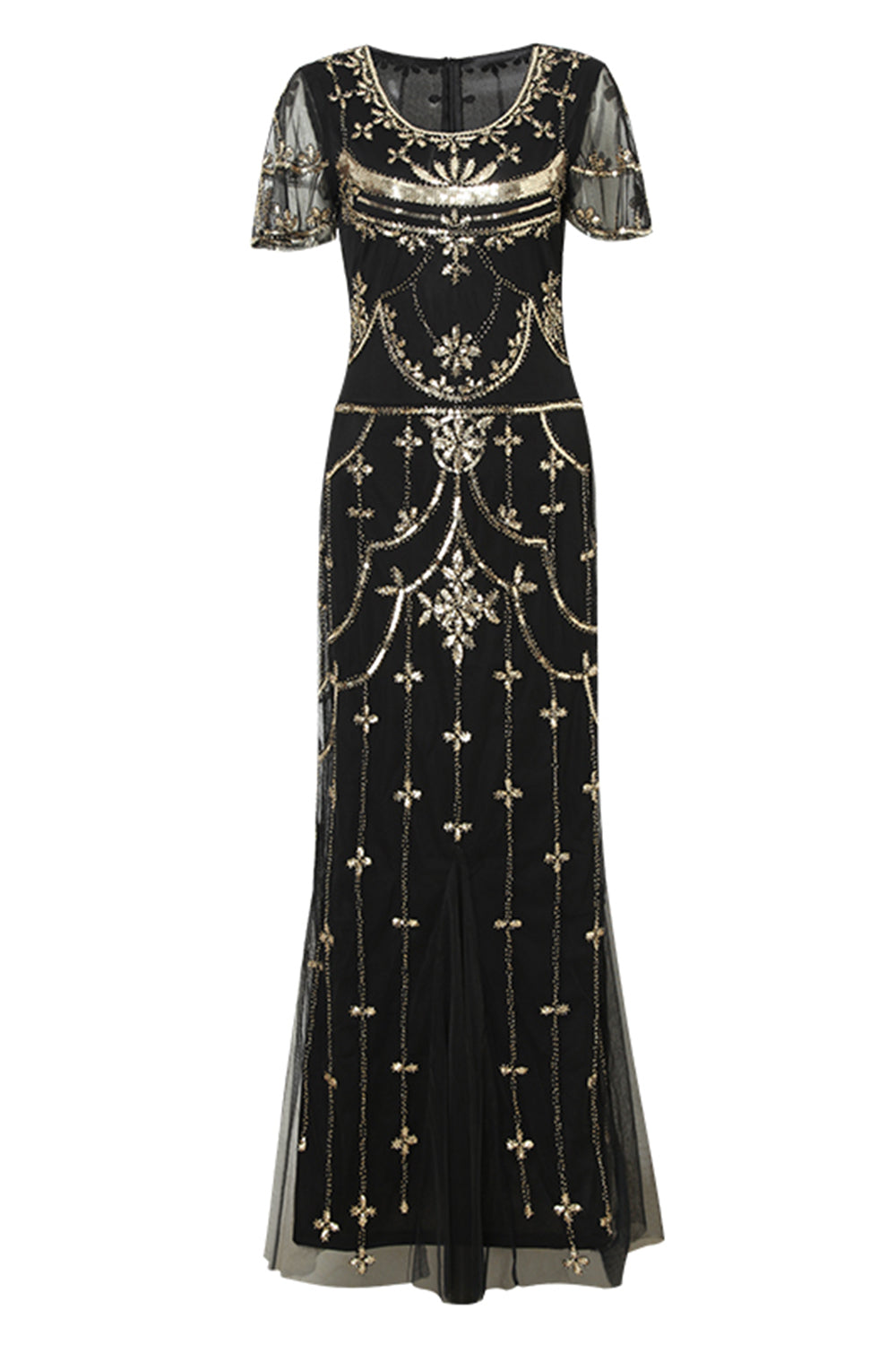 Robe longue noire blush à paillettes des années 20