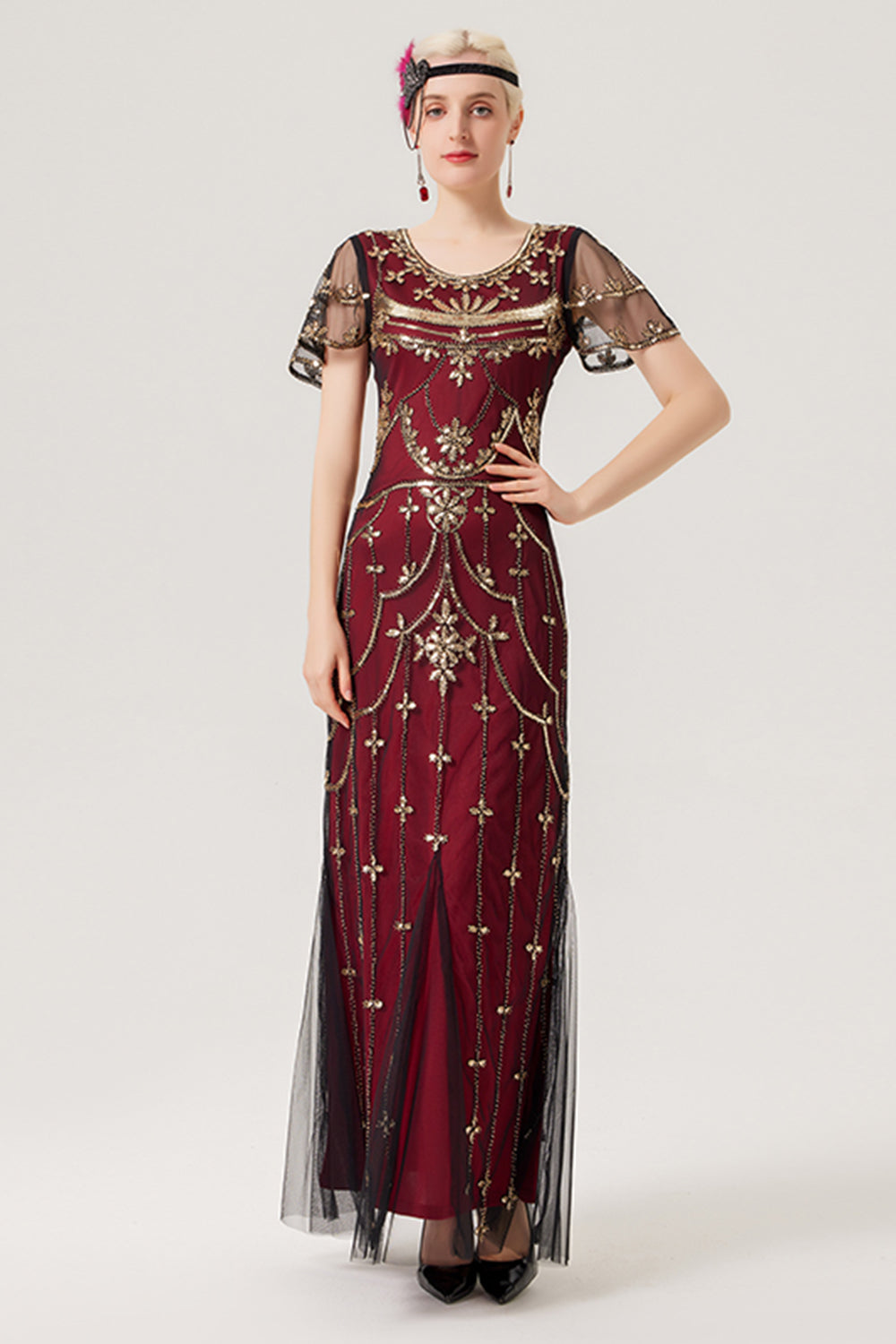 Robe longue noire blush à paillettes des années 20