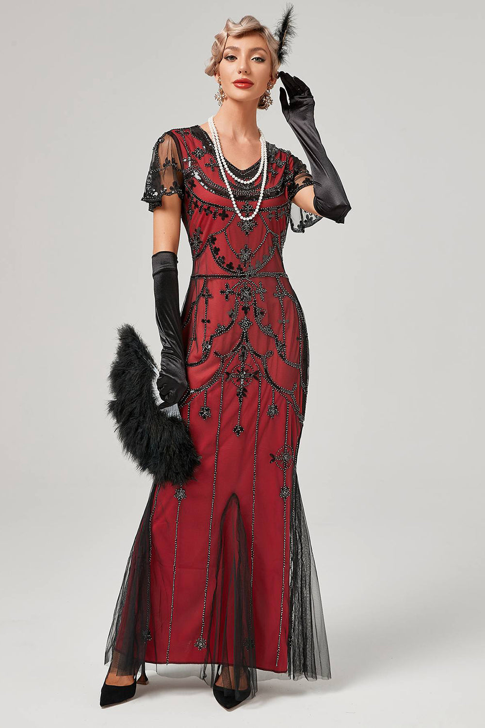 Robe longue Charleston années 20 à sequins ivoire