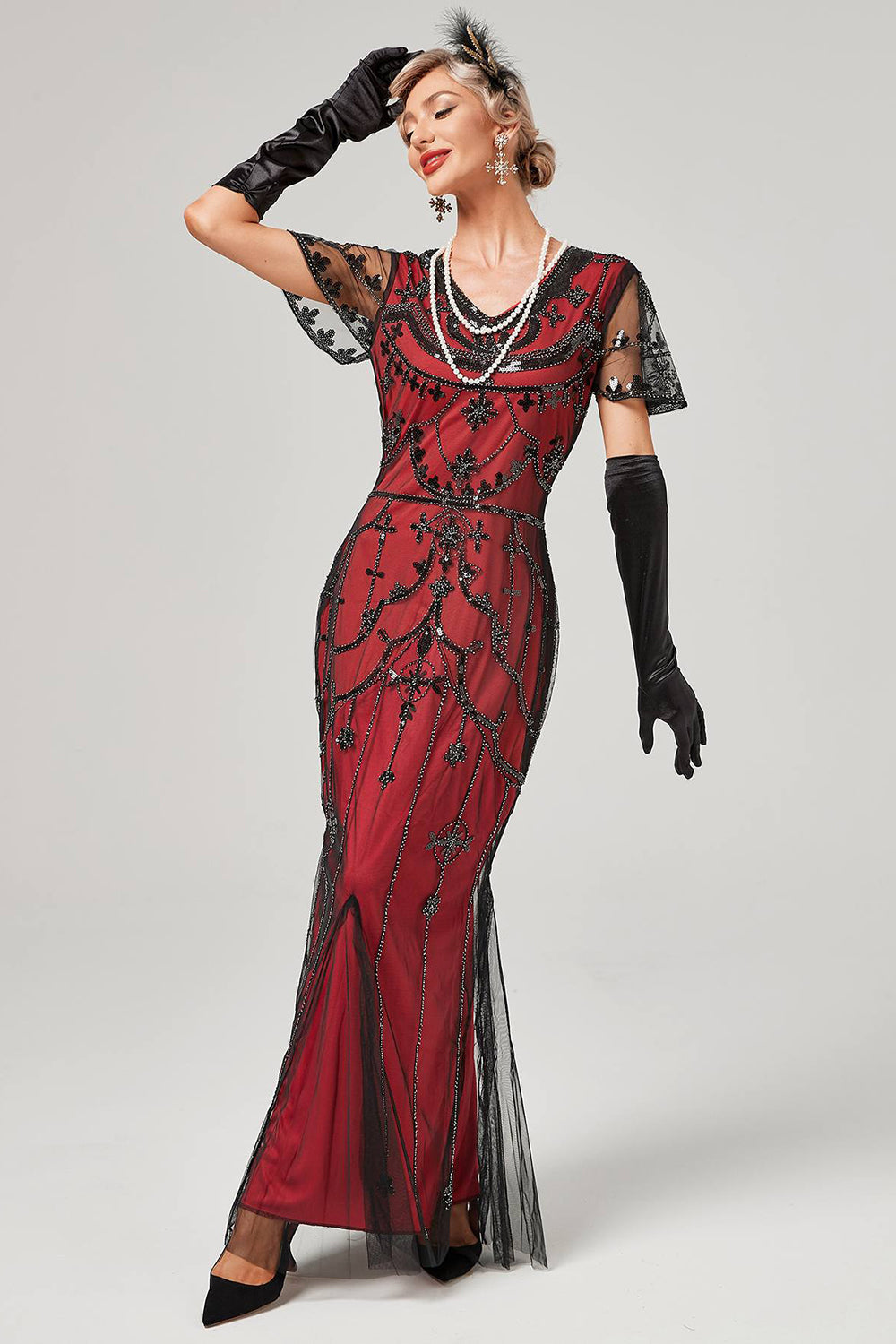 Robe longue Charleston années 20 à sequins ivoire