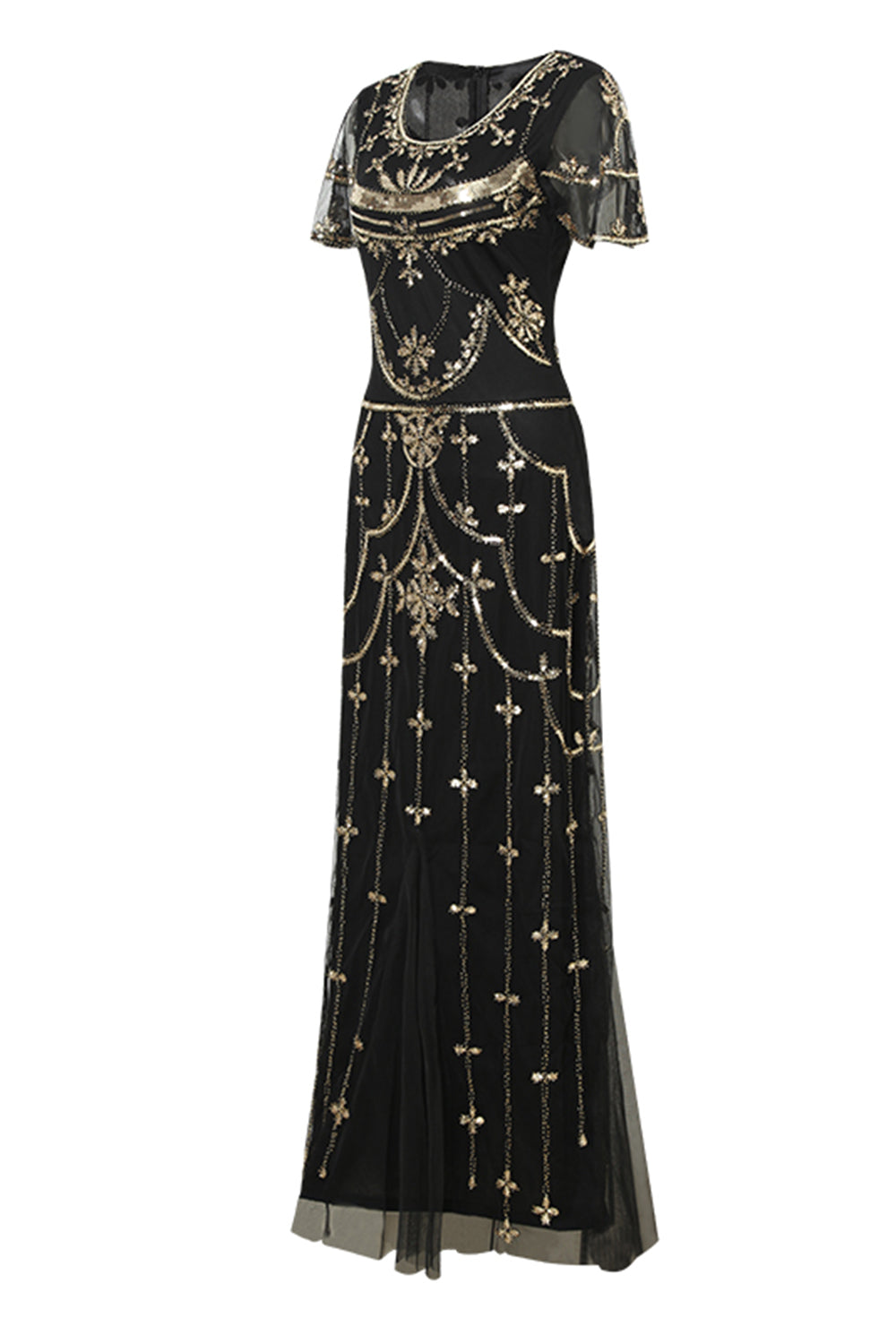 Robe longue noire blush à paillettes des années 20