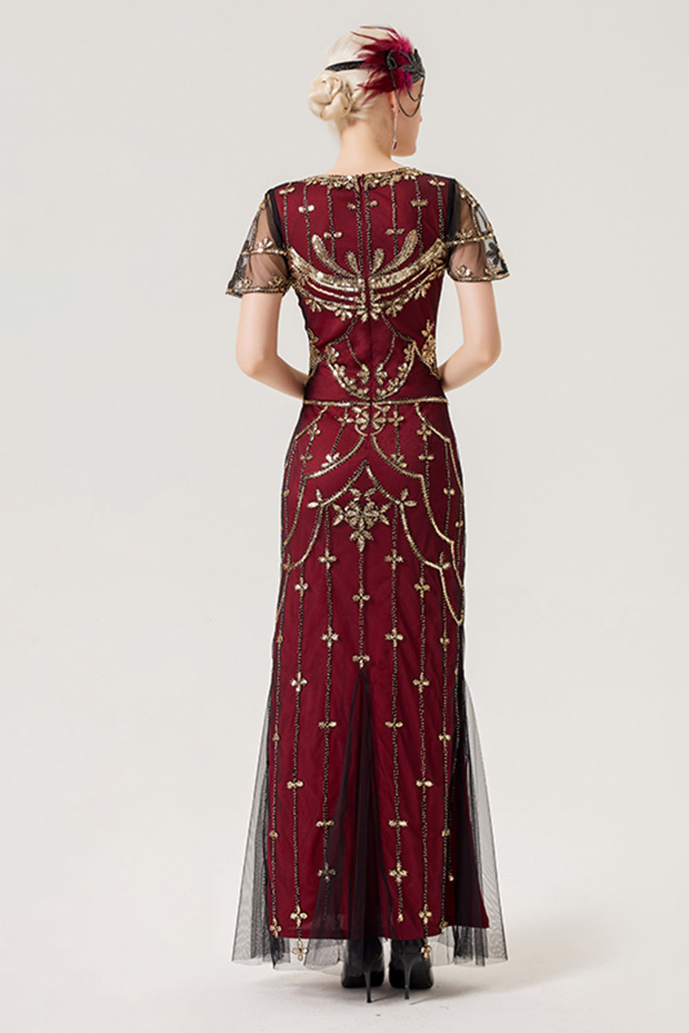 Robe longue noire blush à paillettes des années 20