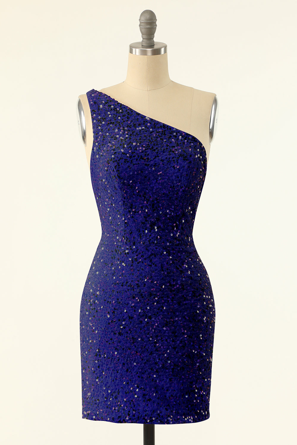 Purple One Shoulder Sequins Graduation Dress