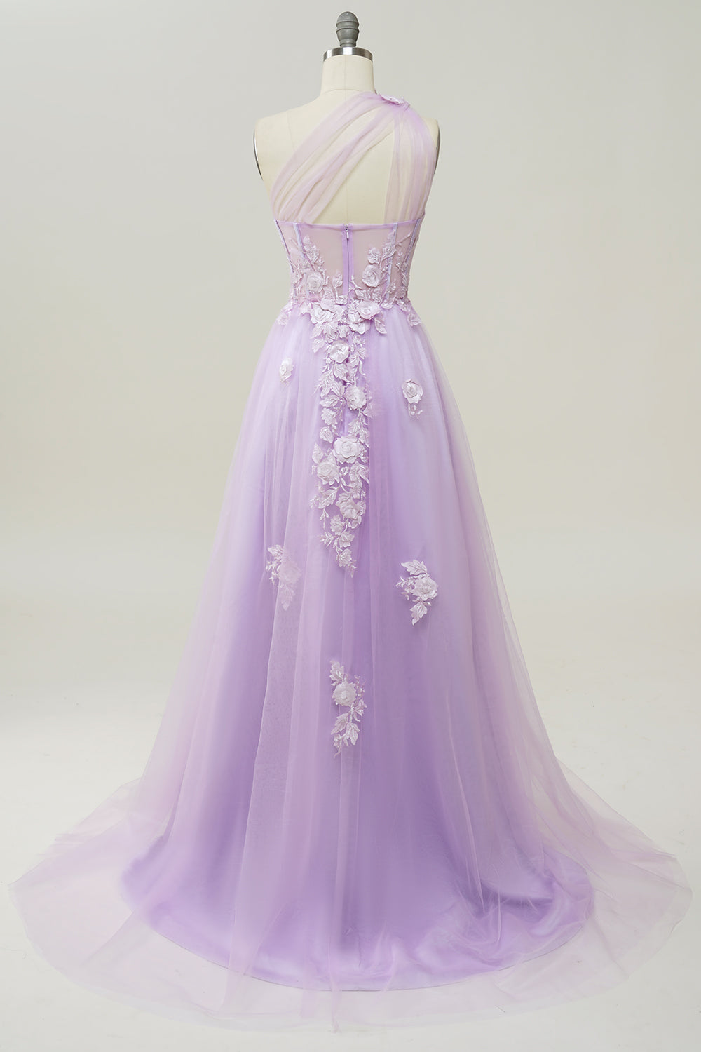 A-line One-Shoulder Sky Blue Long Prom Dress with Appliques