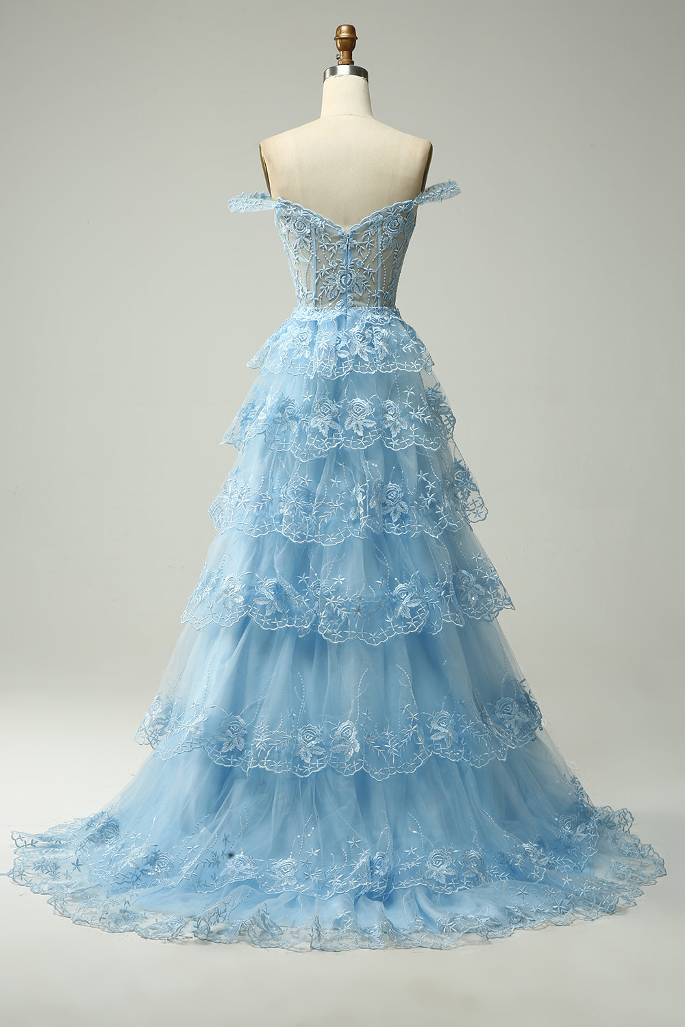 Robe de mariée bustier à volants en dentelle blanche pailletée avec fente