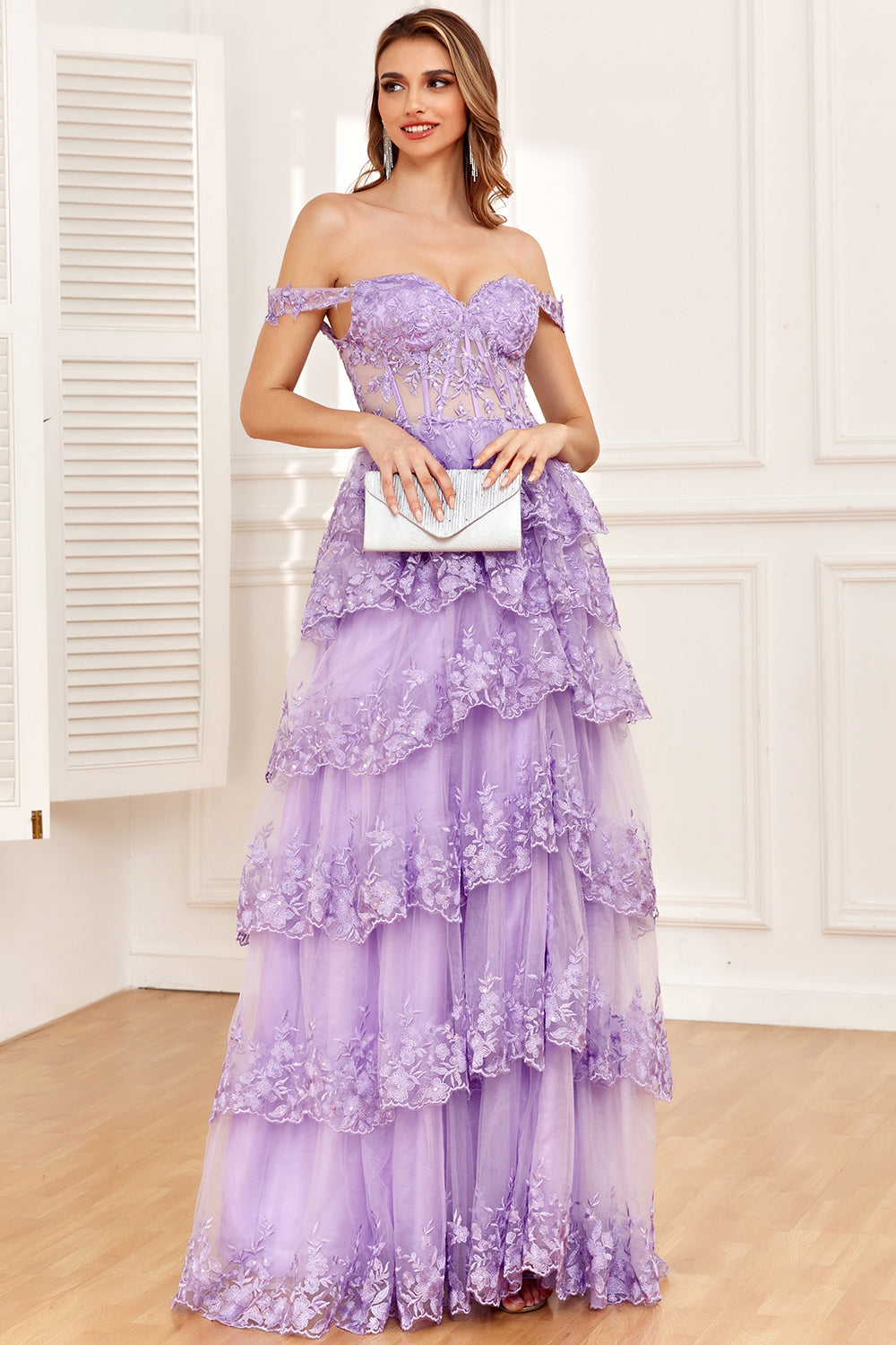 Robe de soirée corset bleu foncé, épaules dénudées et fente