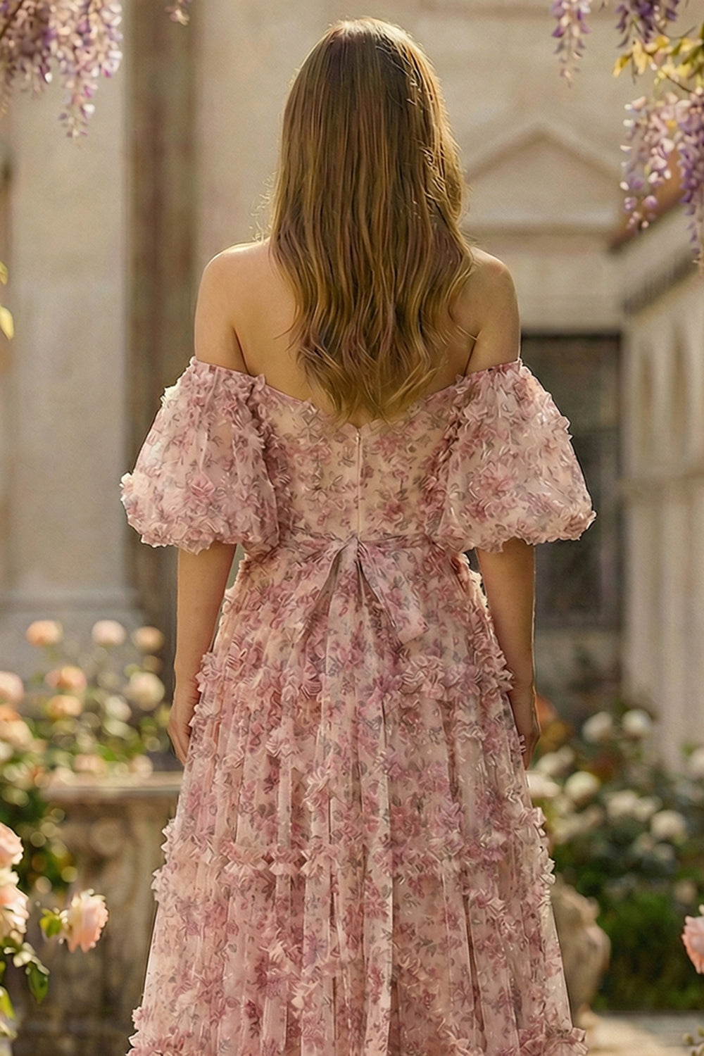 Ivory Red Floral A-Line Sheer Boned Corset Off The Shoulder Long Plus Size Prom Dress