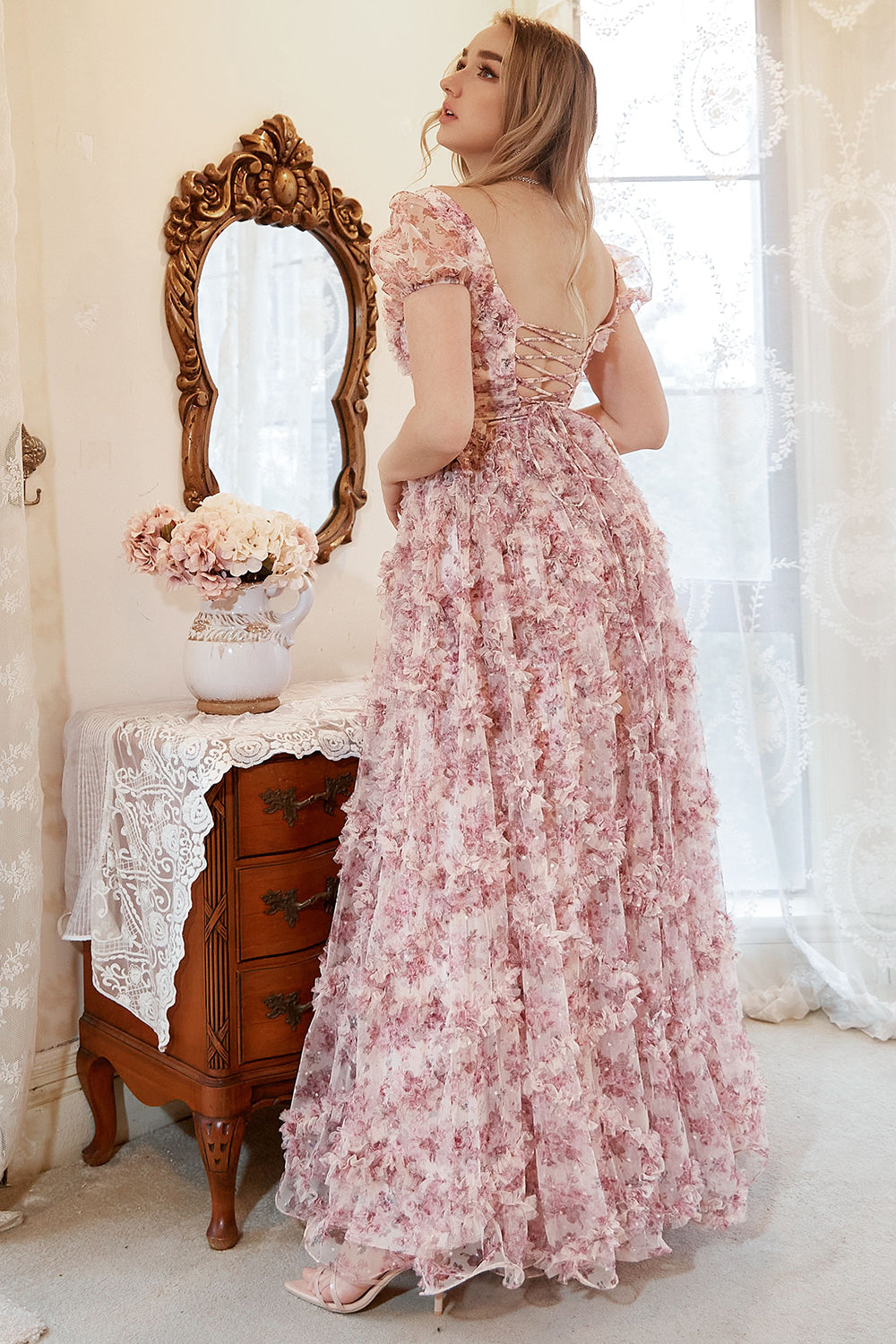 A-Line Sweetheart Ivory Red Flower Plus Size Prom Dress