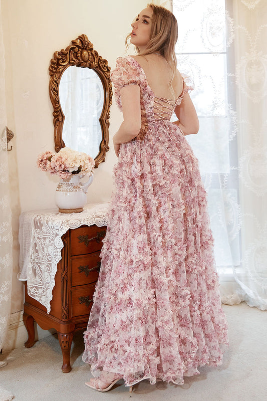A-Line Sweetheart Ivory Red Flower Plus Size Prom Dress