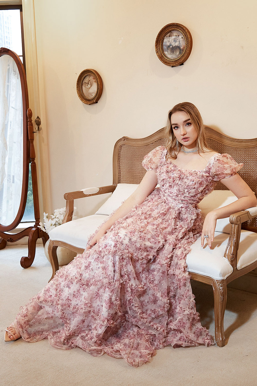 A-Line Sweetheart Ivory Red Flower Plus Size Prom Dress