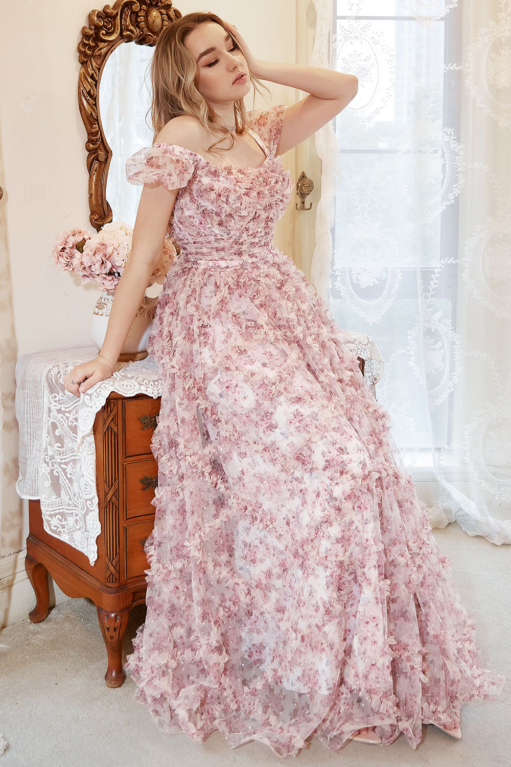 A-Line Sweetheart Ivory Red Flower Plus Size Prom Dress