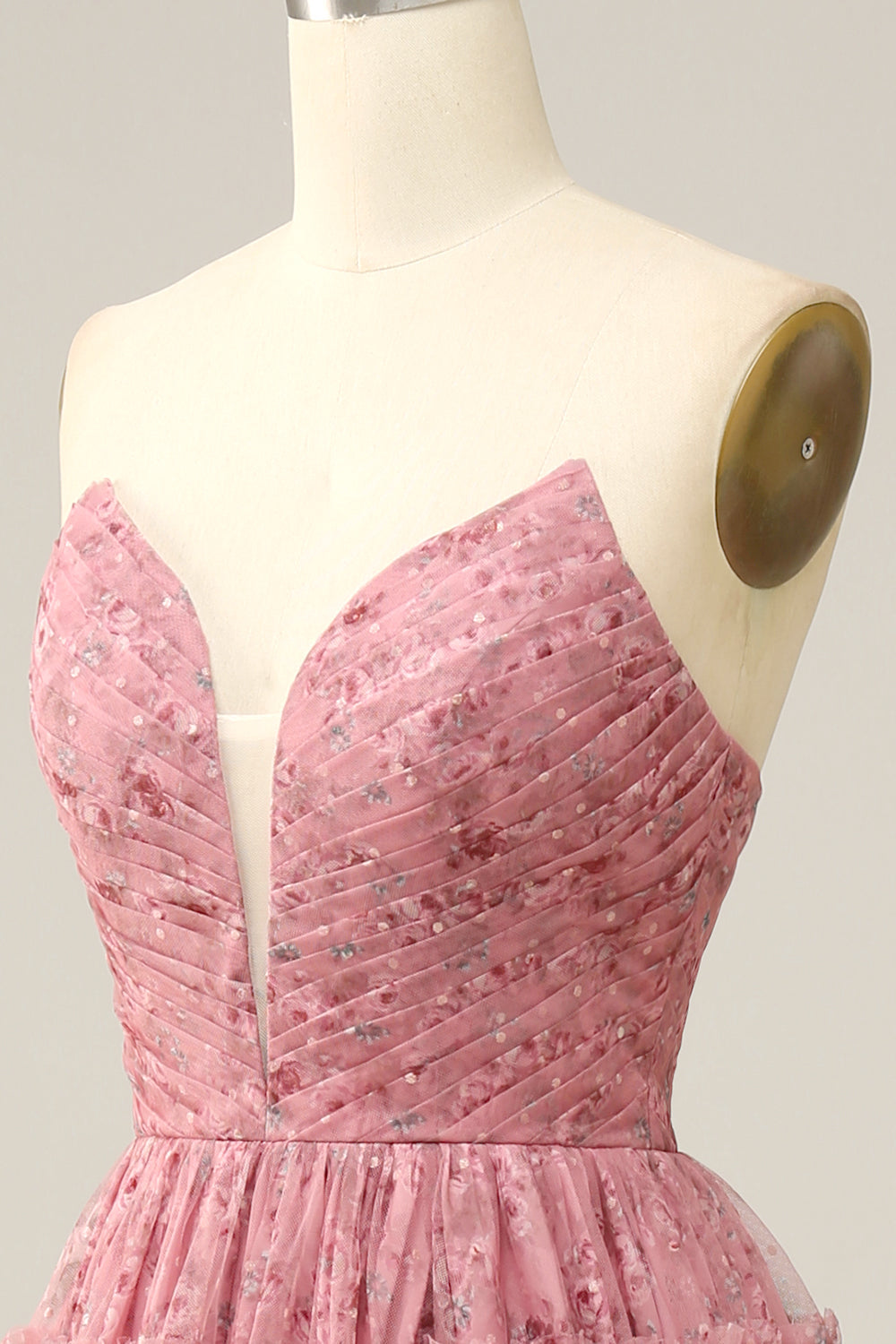 Robe de bal trapèze en mousseline florale violette Sweetheart avec volants