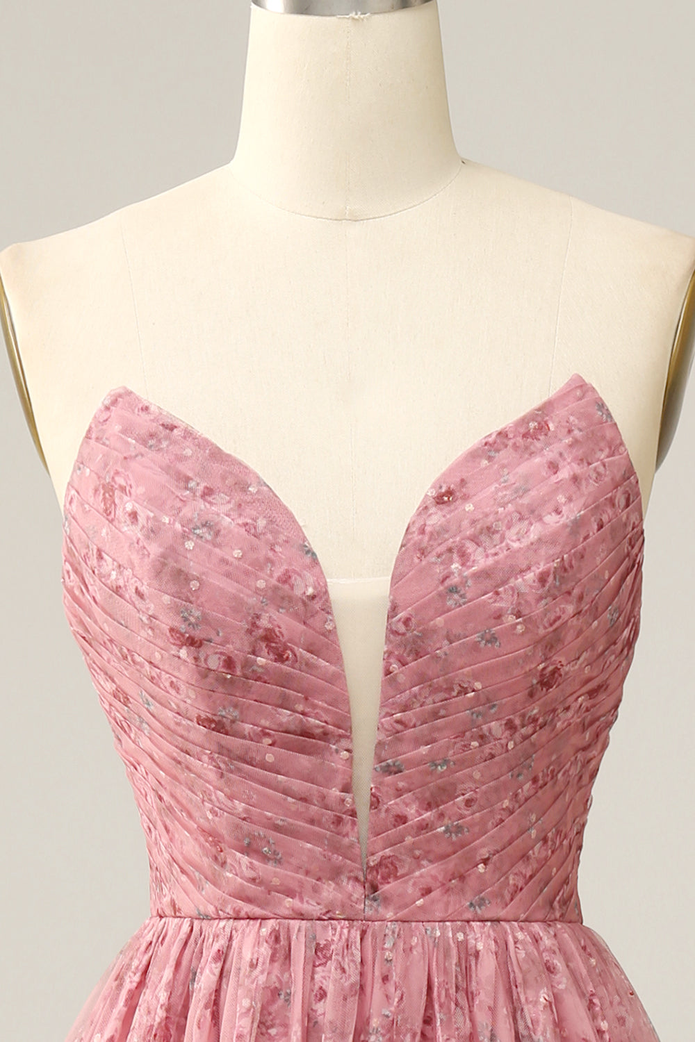 Robe de bal trapèze en mousseline florale violette Sweetheart avec volants