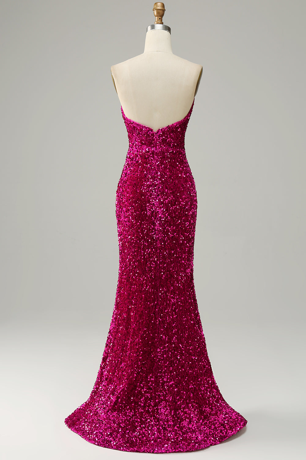 Robe de bal bustier fendue à paillettes rose vif