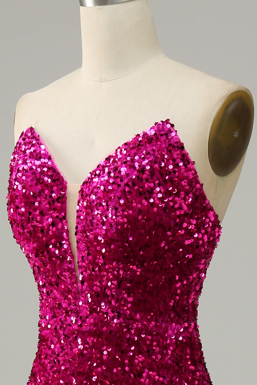 Robe de bal bustier fendue à paillettes rose vif