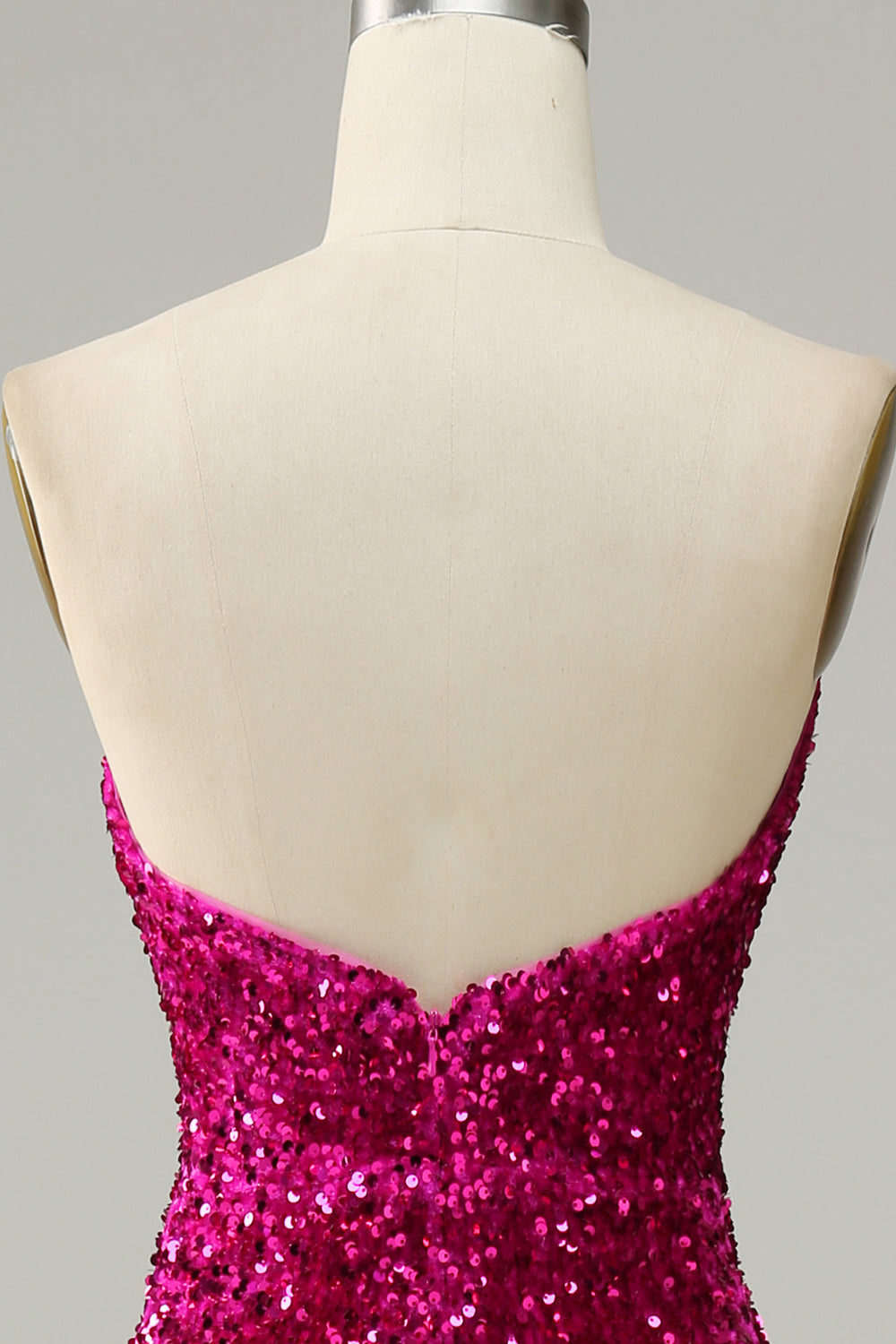 Robe de bal bustier fendue à paillettes rose vif