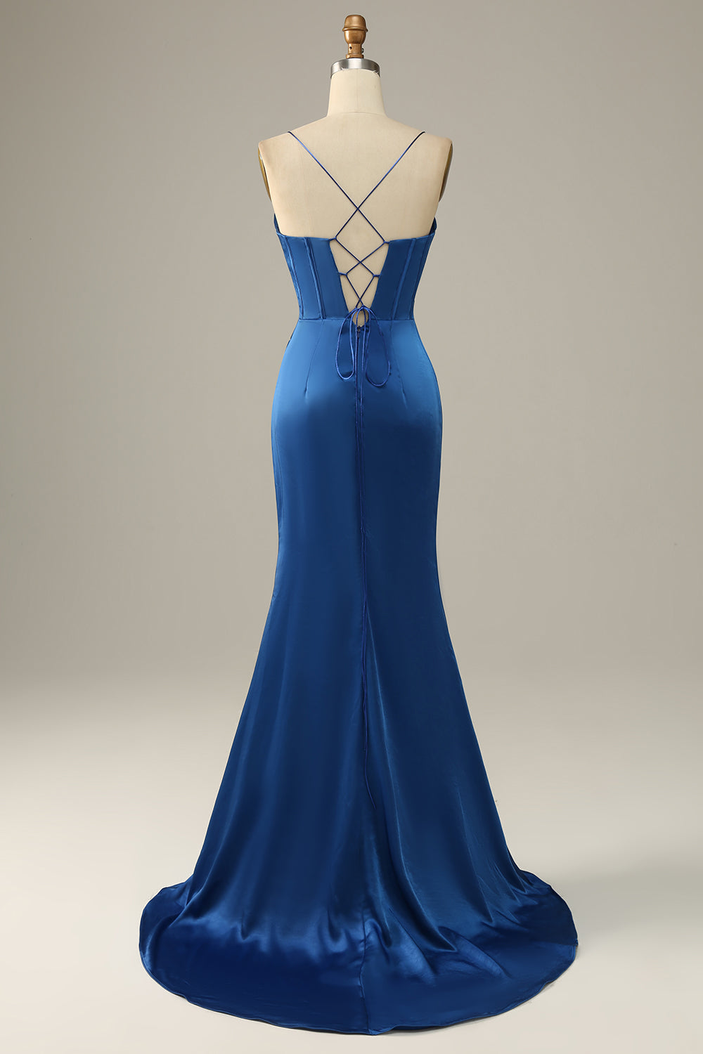 Robe de bal sirène vert foncé à fines bretelles