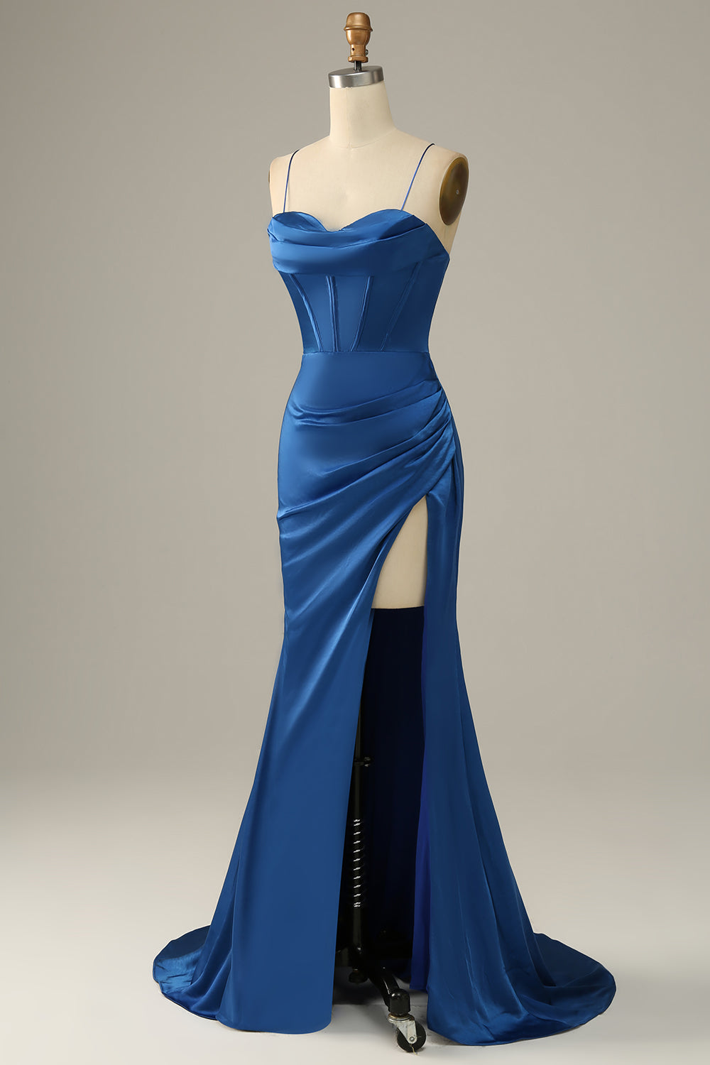 Robe de bal sirène vert foncé à fines bretelles