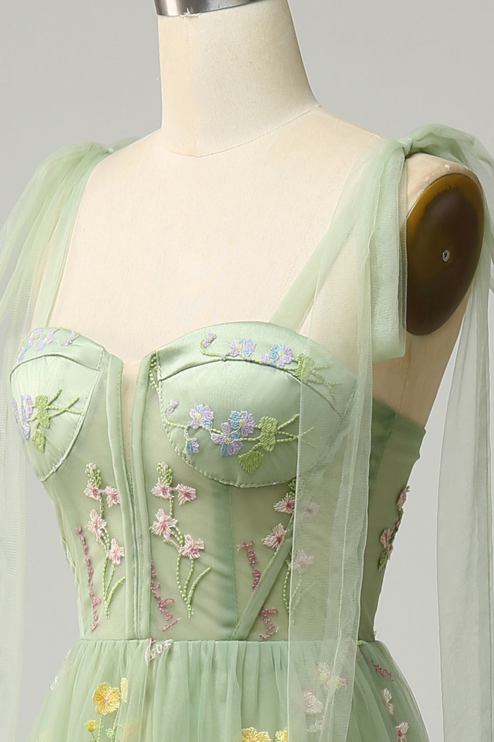 Lavender Tulle A Line Corset Plus Size Prom Dress with Embroidered