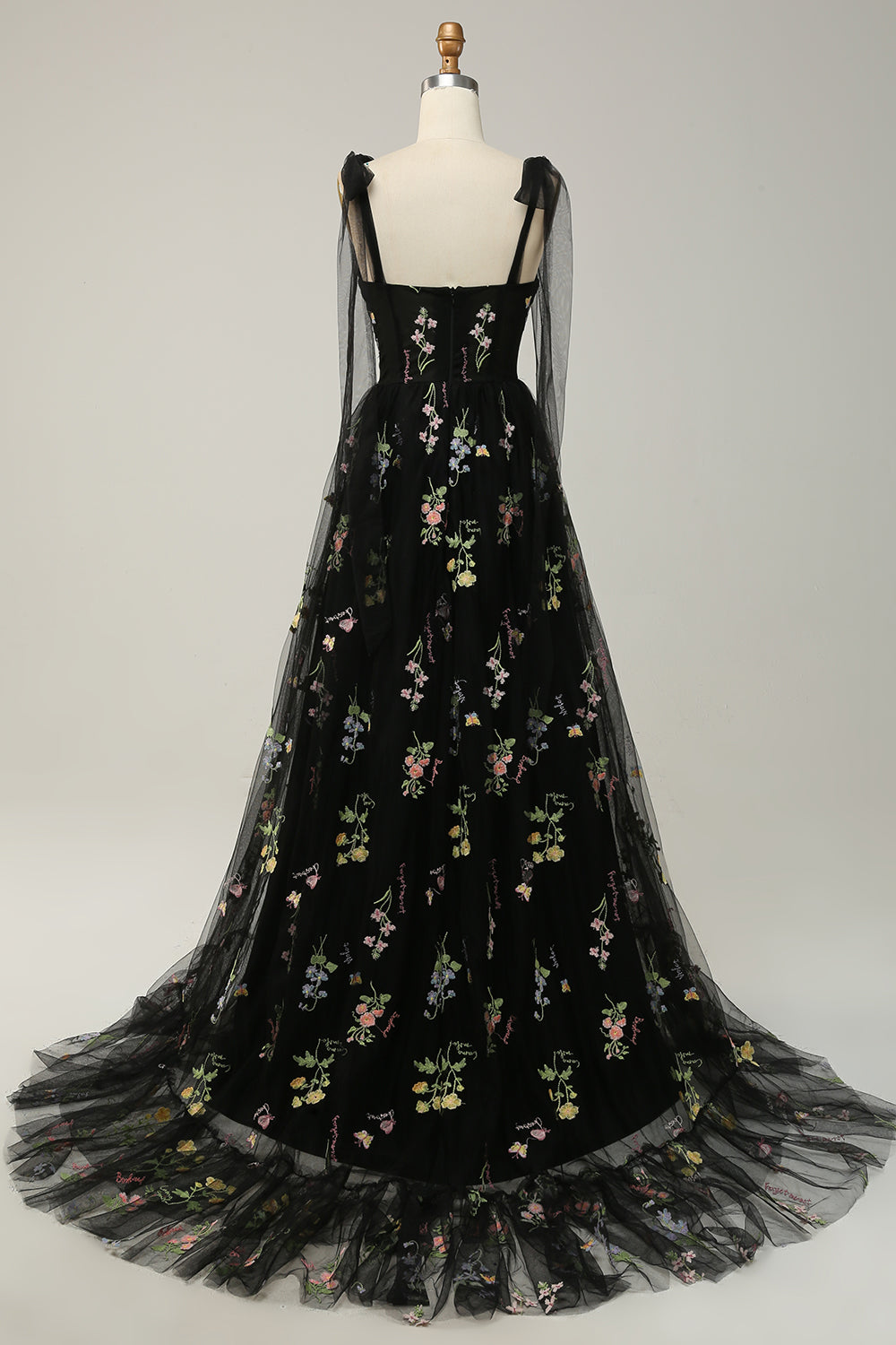 Robe longue de bal corset brodée noire