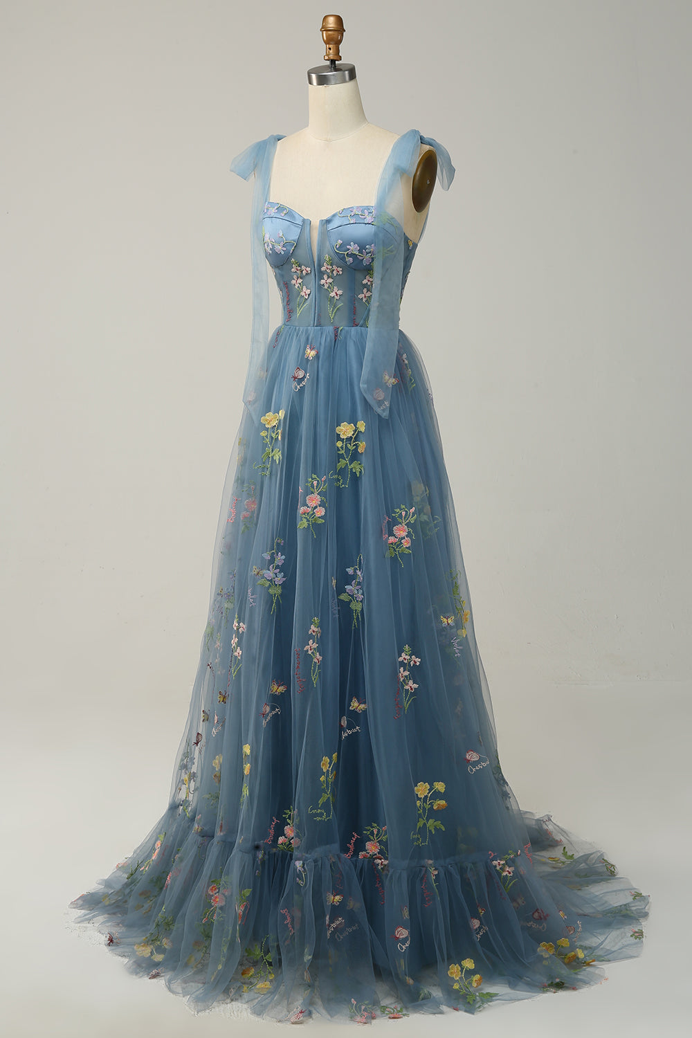 Robe longue de bal corset brodée noire