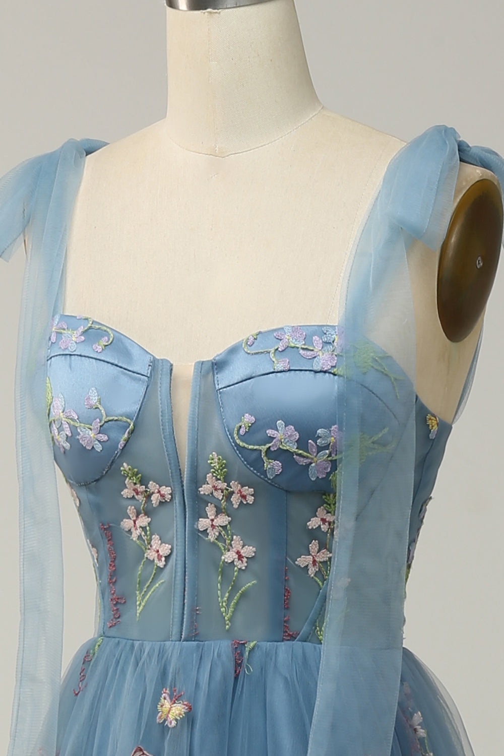Lilac Embroidery Corset Long Prom Dress