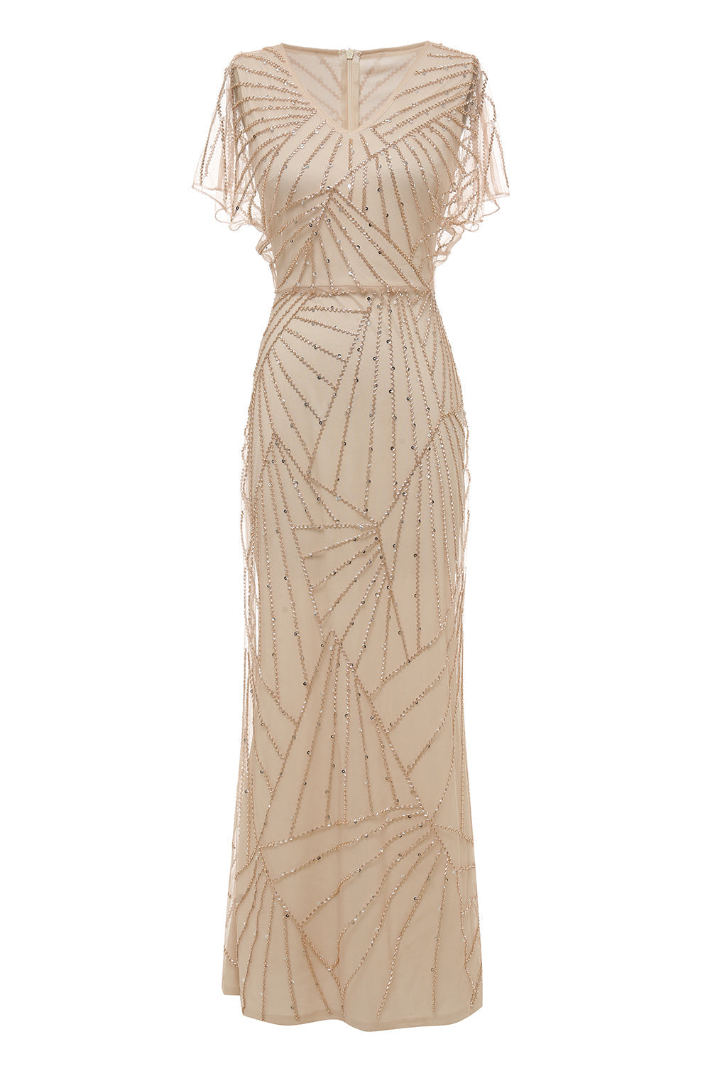 Robe fourreau col V kaki clair avec perles pour la mère de la mariée