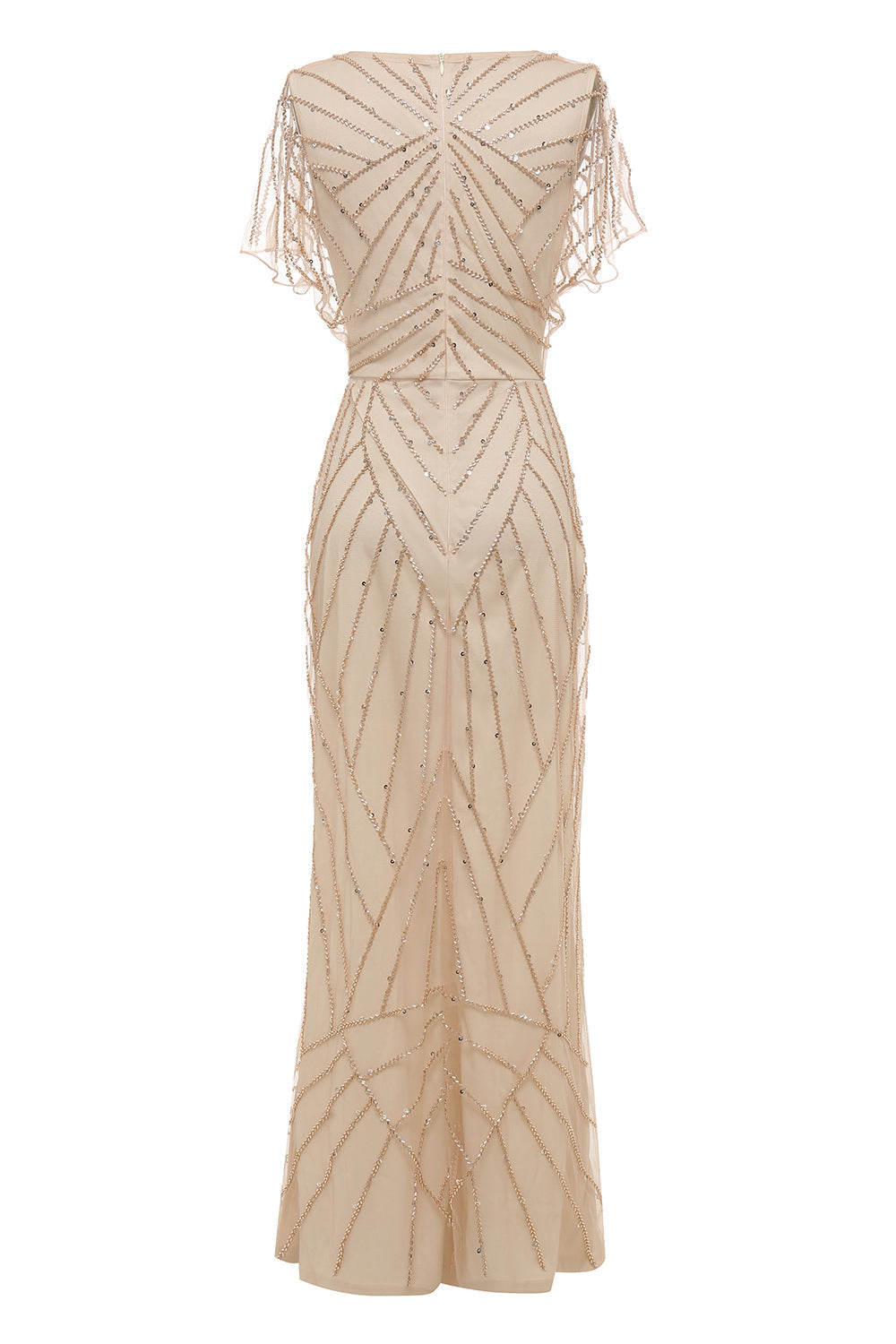 Robe fourreau col V kaki clair avec perles pour la mère de la mariée