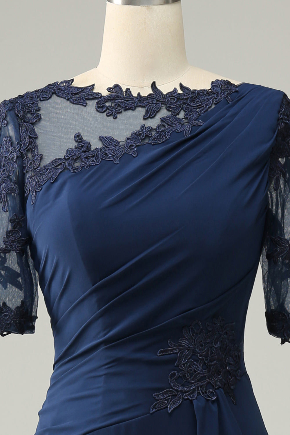 Navy Sheath Ruffled Half Sleeves Long Choir Dress with Appliques