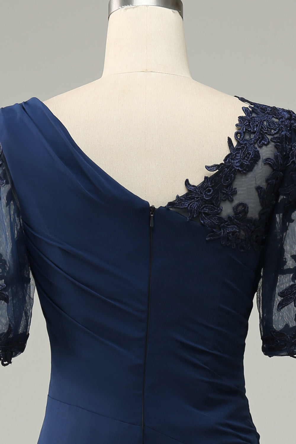 Navy Sheath Ruffled Half Sleeves Long Choir Dress with Appliques