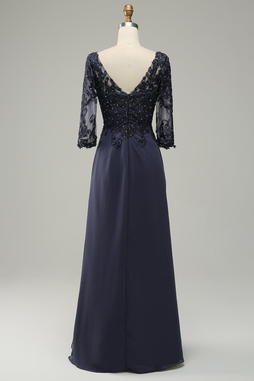 Grey-Blue A-Line Choir Dress with Half Sleeves and Embroidery