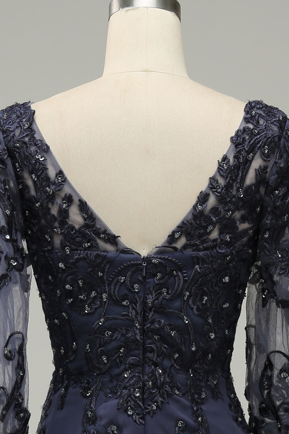 Grey-Blue A-Line Choir Dress with Half Sleeves and Embroidery