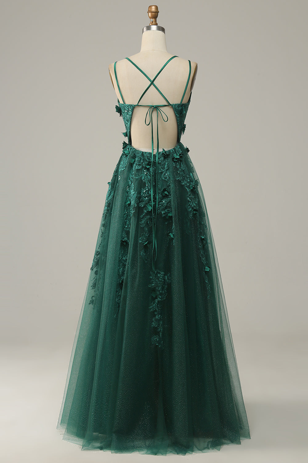 Robe de bal en tulle ligne A vert foncé avec fente